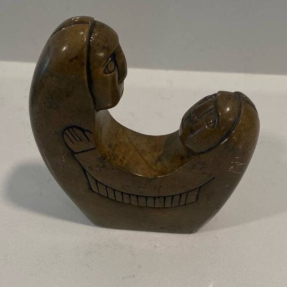 VTG Eunice Henry 'Husband and Wife" Soapstone Carved Small Sculpture MCM Signed - Picture 1 of 10